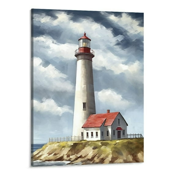 Creowell Lighthouse Canvas Wall Art Sail Boat Pictures Nautical Painting Artwork for Living Room Bedroom Bathroom Decoration 16x20 inch