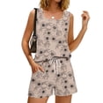 thumbnail image 4 of JULMCOMO 2 Piece Sets for Women Floral Print Square Neck Lightweight Summer Short Sets Drawstring Waisted Baggy Outfits with Pockets Brown XL, 4 of 8