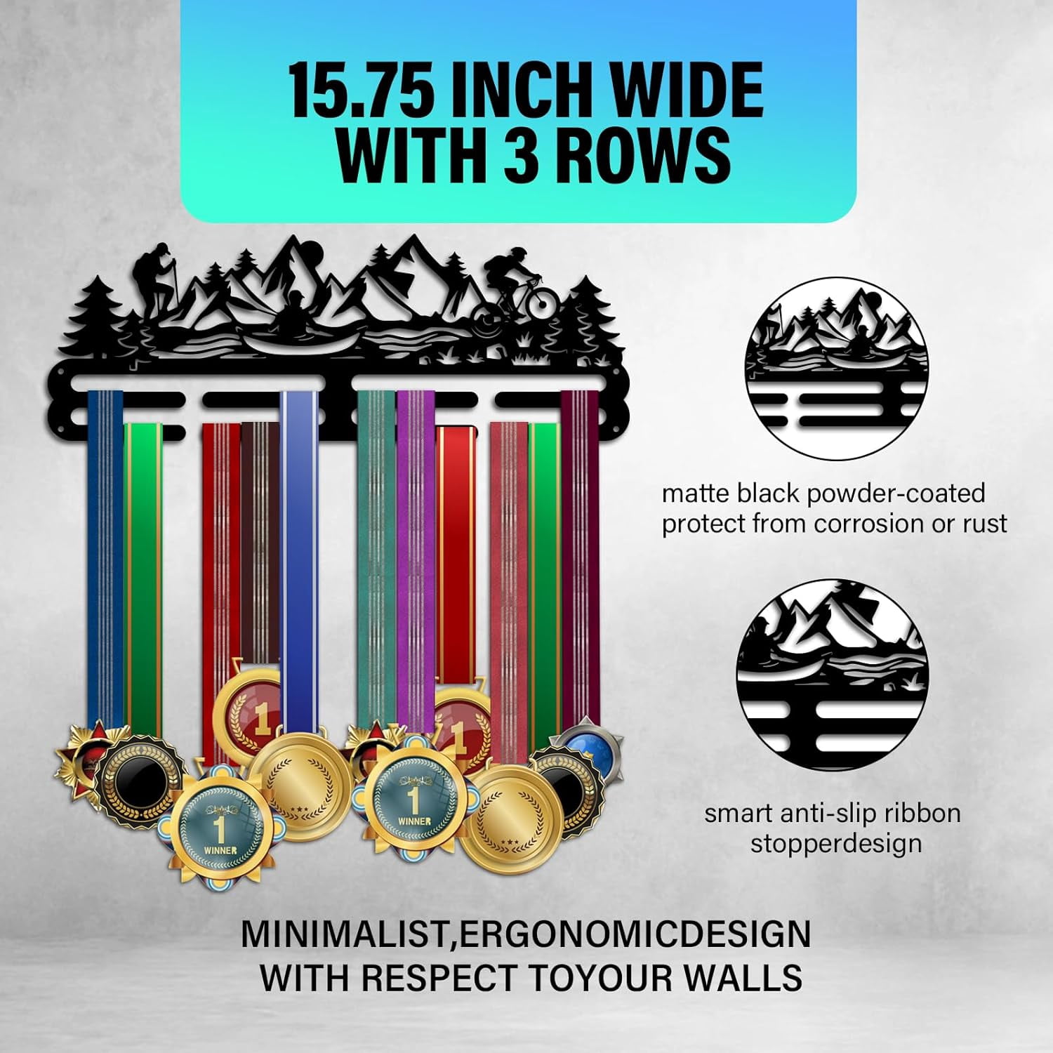 Black Medal Hanger Display Outdoor Activities Medal Hook Tiered Sport Award Rack Wall Mount Metal Frame Medal Hanger Awards Ribbon Cheer