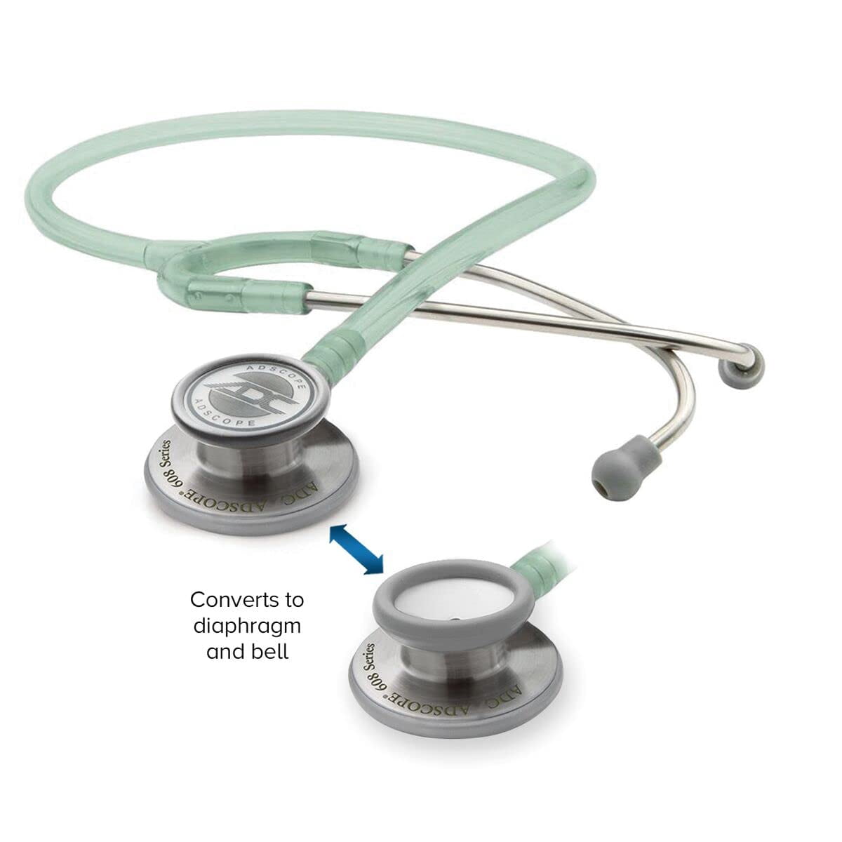 ADC Adscope 608 Convertible Clinician Stethoscope with Tunable AFD Technology, For Adult and Pediatric Patients, 31 inch Length, Sea Glass