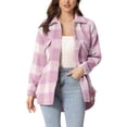 thumbnail image 1 of Chaqueta para Mujer de Lana de Tela de Cuadros con Bolsillos Botones Chaqueta con Solapa Púrpura L, 1 of 6