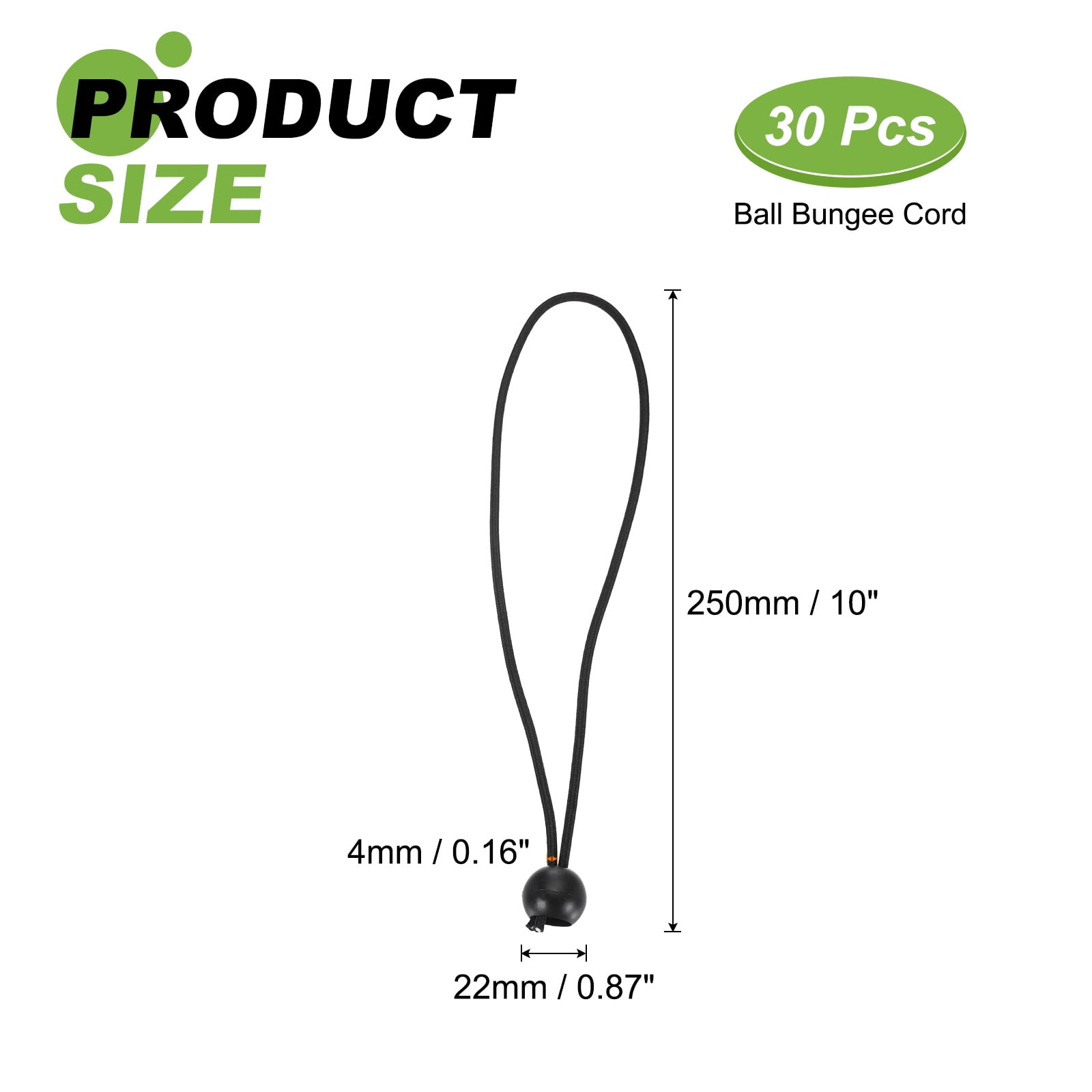 Ball Bungee Cord 10 Inch, 30 Pcs Bungee Cords with Balls Canopy Tarp Tie Downs Cords Elastic String for Outdoor Camping Cargo Shelter Tent Poles, Black