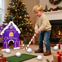 Purple Reindeer Golf Game Set Holiday Wooden Mini Golf with Candy Cane Club Balls Christmas Indoor Family Game Party Gift for Home Office