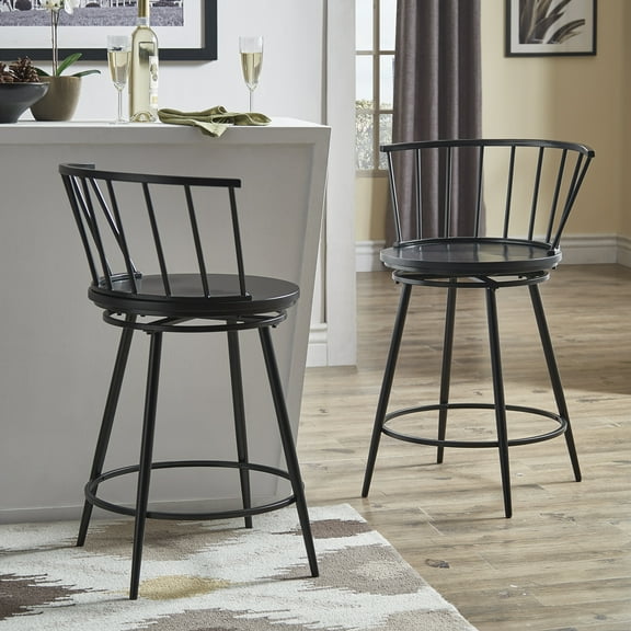Weston Home Castor Windsor Metal Swivel Counter Stool with Low Spindle Back, Set of 2, Multiple Finishes