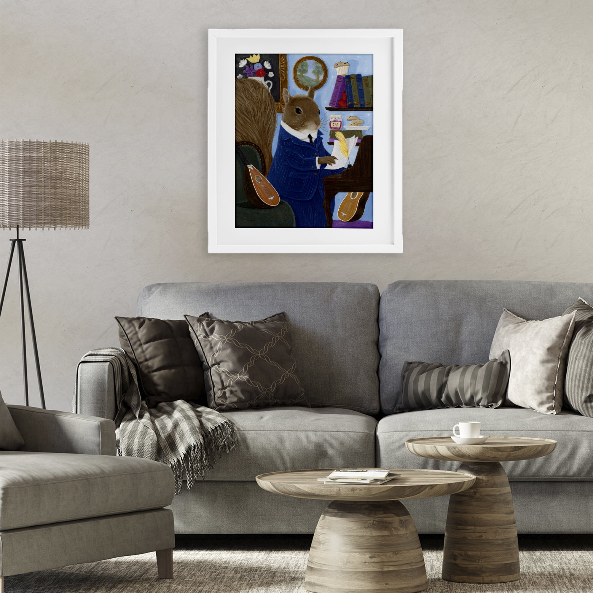 Stupell Industries Gentleman Squirrel Composing White Framed Print Under Glass, design by Gina Matarazzo