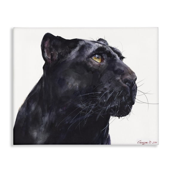 Stupell Industries Transitional Black Panther Large Cat Animal Watercolor Canvas Art, 20 x 16, by George Dyachenko
