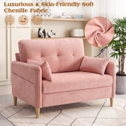 BedLuxury 47'' Wide Loveseat, 2-seat Chenille sofa with 2 Pillows for Living Room and Small Spaces, Pink