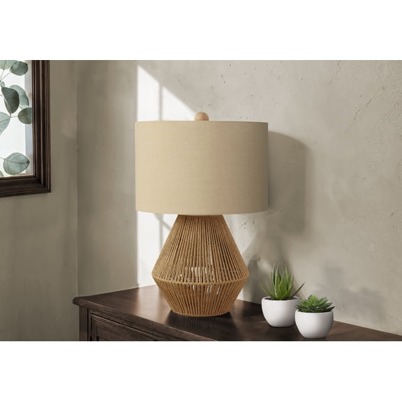 Noaman 22"h Table Lamp, Brown Rope & Beige Shade, Transitional Style, 3-Way Rotary Switch, 100W Max, 6ft Cord, for Living Room, Bedroom, or Office