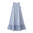 thumbnail image 5 of VBVC Women's Striped Ruffle Trim Sleeveless Maxi Dress , Summer Casual Beach Loose Dress For Women , Ladies' Vacation Long Dress with Pockets,Blue,S-3XL, 5 of 6