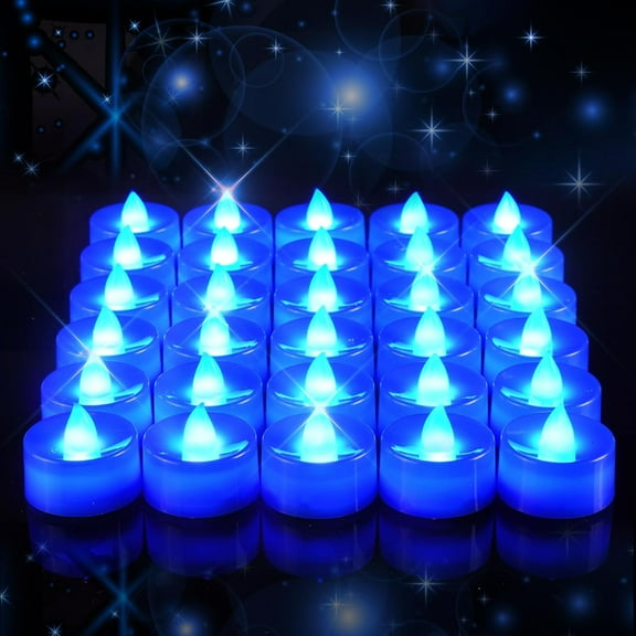 24 Pcs Blue Flickering Flameless Tea Lights Battery Operated, 200  Hours Long Lasting Colored Candles for Wedding, Table Centerpiece, Home Decor, Gift, Party, Halloween, Christmas, Proposal