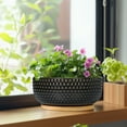 thumbnail image 3 of 8 inch Indoor Outdoor Black Ceramic Bonsai Pot - Succulent Planter with Textured Design & Saucer, Home Garden Office Decor, 3 of 7