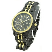 Men’s Black & Gold-Tone Business/Clubbing Watch – 46.5mm Case, Black Dial, Gold Bezel