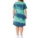 thumbnail image 3 of VESTIDO DE TALLA GRANDE GRACE & GRANDEUR Con Estampado de Rayas Tie Dye, Escote en V, Mangas Cortas, Casual de Verano, Midi, T-shirt, Talla 1X, Azul Verde, 3 of 6