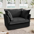 thumbnail image 3 of Deep Seat Sofa with High Back Cushion and Removable Chenille Covers, Sturdy Wood Frame, Black – Ideal for Family Living Room Comfort, 3 of 9
