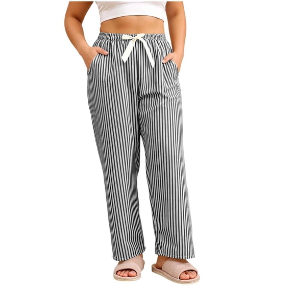StSilkitty Wide Leg Pajama Pants for Women Striped Bowknot Elastic Waistband Lounge Pants Lightweight Sleepwear Trousers