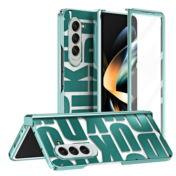 Allytechgroup Slim Case for Samsung Galaxy Z Fold 7, Shockproof Patterned Hinge Protection Plating Clear Hard PC Back Cover with Screen Protector for Galaxy Z Fold 7, Green