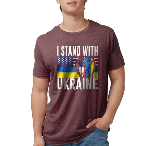 CafePress - I Stand With Ukraine Flag American Flag Su T Shirt - Mens Tri-blend T-Shirt