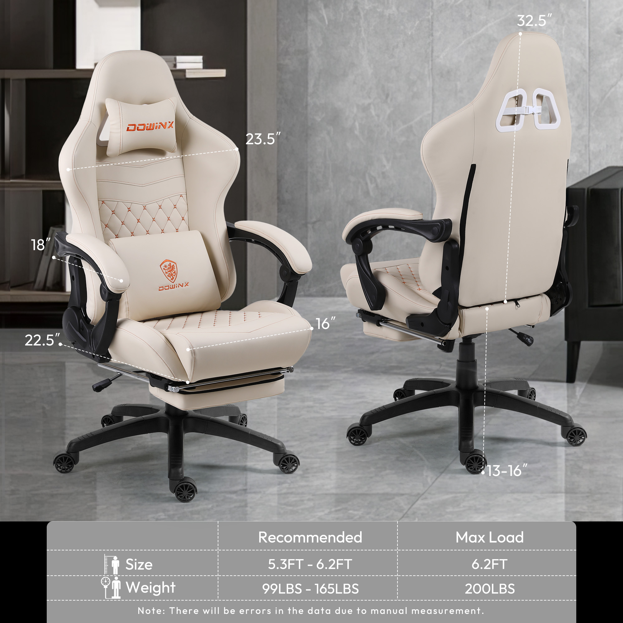 GOOSEA Big and Tall Gaming Chair with Footrest, Ergonomic High Back Office Computer Chair, Adjustable Massage Lumbar Support, PU Leather for Adults, 350Lbs, Beige