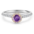 thumbnail image 3 of Gem Stone King 10K Two Tone Gold Purple Amethyst and Lab Grown Diamond Engagement Ring for Women | 0.77 Cttw | Round 5MM | Gemstone February Birthstone | Size 7, 3 of 6