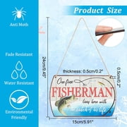 Fisherman Decor Sign Fishing Wood Plaque Sign One Fine Fisherman Lives Here With The Catch Of His Life Wall Hanging Decor Funny Fishing Sign for Lake House Cabin Man Cave Decor 24×15cm