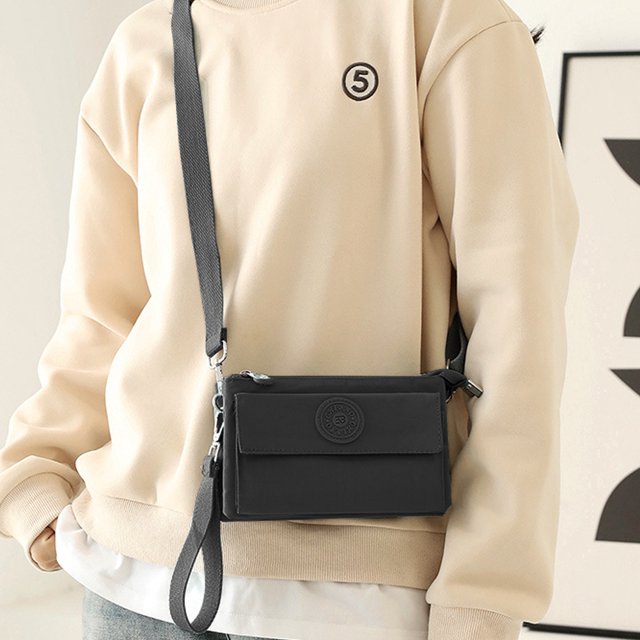 Bolso bandolera para mujer Bolso multicapa para teléfono móvil Casual para viajes de trabajo (Negro)
