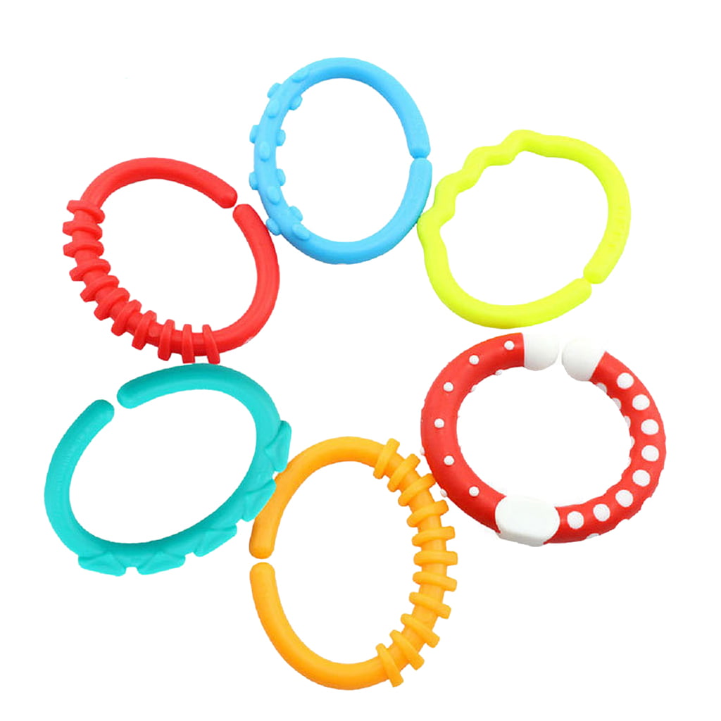 12x Silicone Stroller Gym Play Mat Toys Rainbow Teether Ring Links Baby Kids 