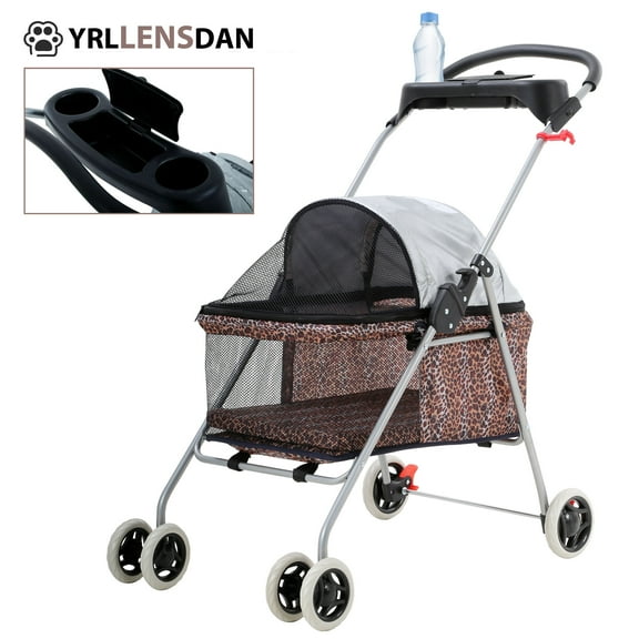 YRLLENSDAN Sun-Proof Pet Stroller for Small Dog 10 lbs Dog Stroller for Medium Dog 30 lbs Cat Stroller for 2 Cats Puppy Stroller with Bottle Holder and Sponge Pad,Leopard