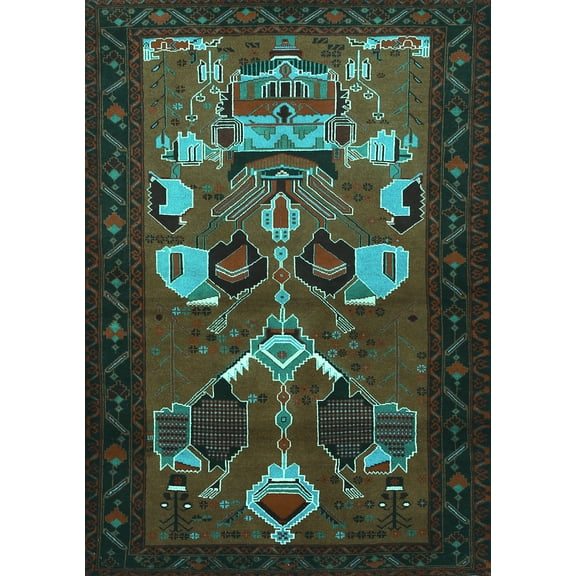 Ahgly Company Indoor Rectangle Persian Turquoise Blue Traditional Area Rugs, 5' x 7'