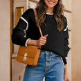 thumbnail image 4 of Women's Fashion Color Blocked Round Neck Long Sleeved Knitted Sweater Pullover Sweater Top for Fall Winter Stylish Casual Outfits,Black,L, 4 of 7