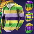 thumbnail image 2 of Luwomo Men Long Sleeve T Shirts Zipper Carnival Lapel Color Block Print Regular Tops, 2 of 5