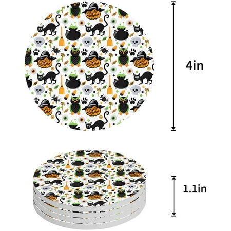 

FMSHPON Halloween Pumpkin Bat Cat Owl Black Hallowmas Set of 4 Round Coaster for Drinks Absorbent Ceramic Stone Coasters Cup Mat with Cork Base for Home Kitchen Room Coffee Table Bar Decor