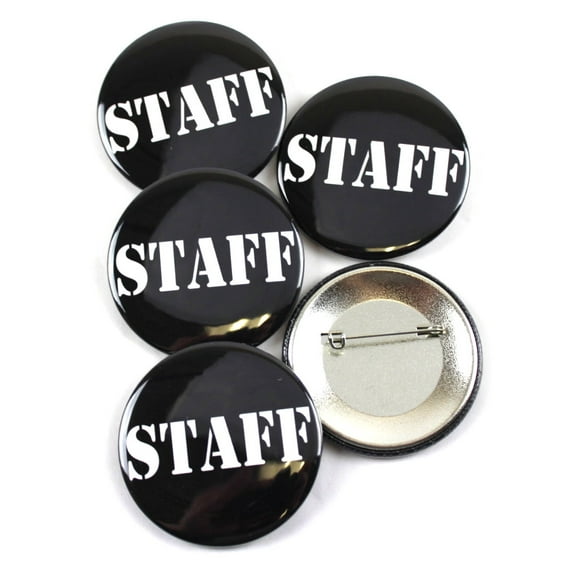 Event STAFF Personnel ID Badge Pinback Buttons - 2.25 Inch Round - 5 Pack