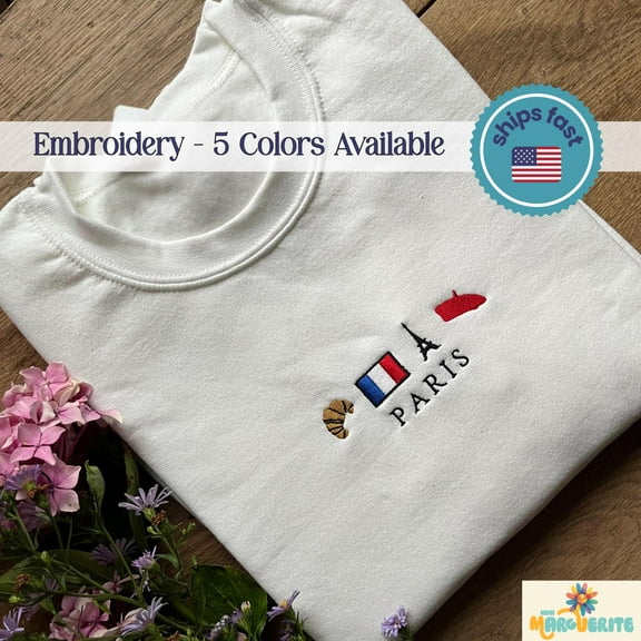 Embroidered Paris Sweatshirt Shirt Paris Gift for Women Preppy Travel Crewneck French Style Hoodie Old Money Aesthetic Eiffel Tower Gift