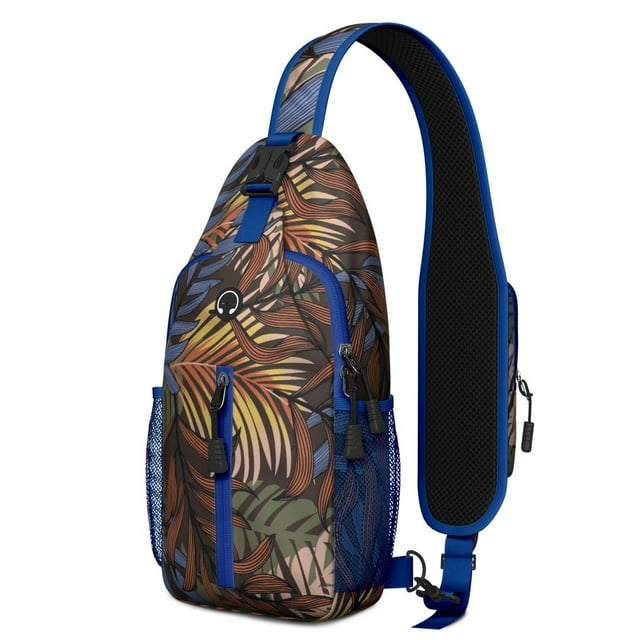 Palm Inspired Sling Backpack, Lightweight and Durable Crossbody Daypack with Colorful Exotic Pattern, Great for Nature Walks and City Exploration