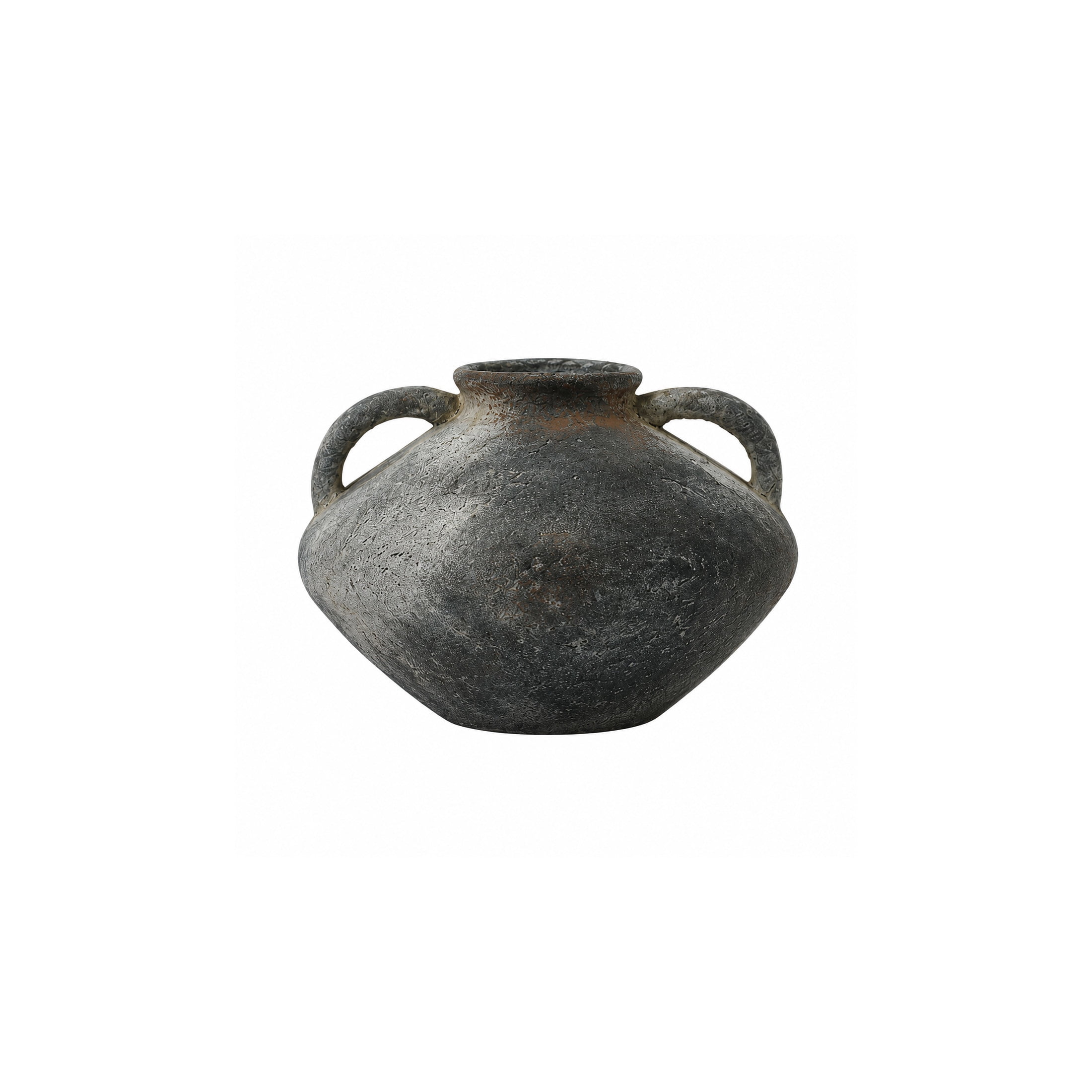 DecMode 7" Antique Style Textured Dark Gray Ceramic Vase with Brown Accents and Handles