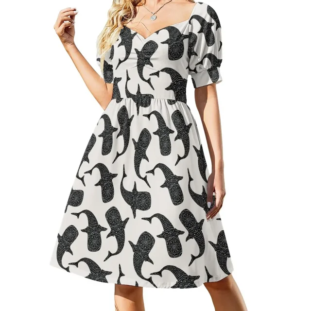 Marokintana - Vestido de manga corta Whale II lindo vestido vestido Falda de mujer Falda larga mujer