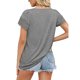 thumbnail image 4 of Blusa de manga corta con costuras de encaje, camiseta informal holgada de manga corta de color puro para mujer, gris claro XL, 4 of 6