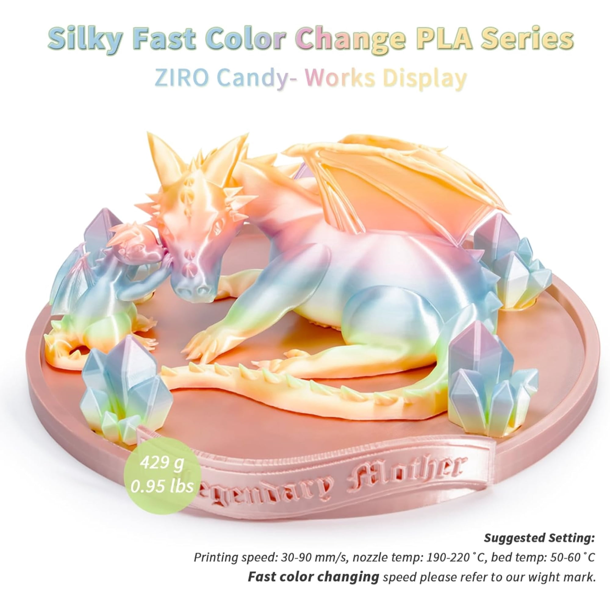 Ziro 3D Gradient Silk PLA Filament 1.75mm 1kg, Candy