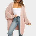 thumbnail image 2 of hoksml Women's Long Knit Cardigan Solid Color Loose Fit Long Sleeve Hoodless Sweater Jacket Coat with Pockets, 2 of 3