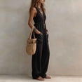 thumbnail image 5 of Womens Straight Leg Jeans New Womens Halter V-Neck Jumpsuits Casual Wide Leg Sleeveless Overalls High Waist Flowy Vacation One Piece Set, 5 of 8