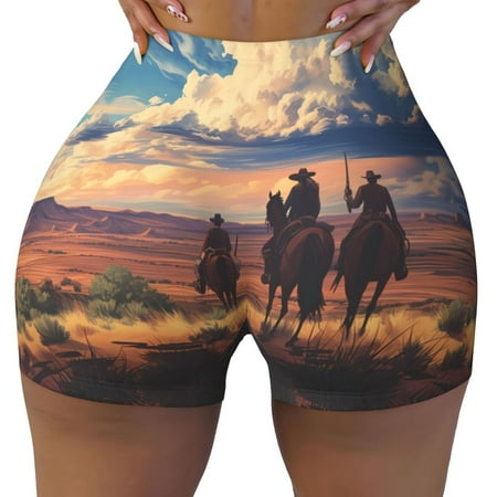 Workout Shorts Women  Western Desert Cloud Cowboy Biker Shorts for Women Running Gym Spandex Shorts Tummy Control