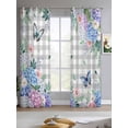 thumbnail image 2 of Watercolor Flowers Sheer Curtains 84 Inch Length 2 Panels Set for Living Room/Bedroom, Spring Butterflies Floral Gray Plaid Kitchen Curtains Grommet Semi-Sheer Curtains Window Treatments 42"x84"x2, 2 of 7