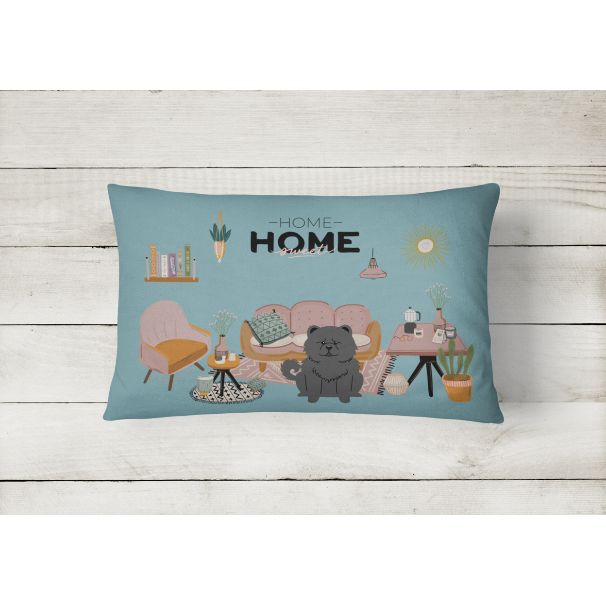 Carolines Treasures CK7988PW1216 Black Chow Chow Sweet Home Canvas Fabric Decorative Pillow 12H x16W multicolor
