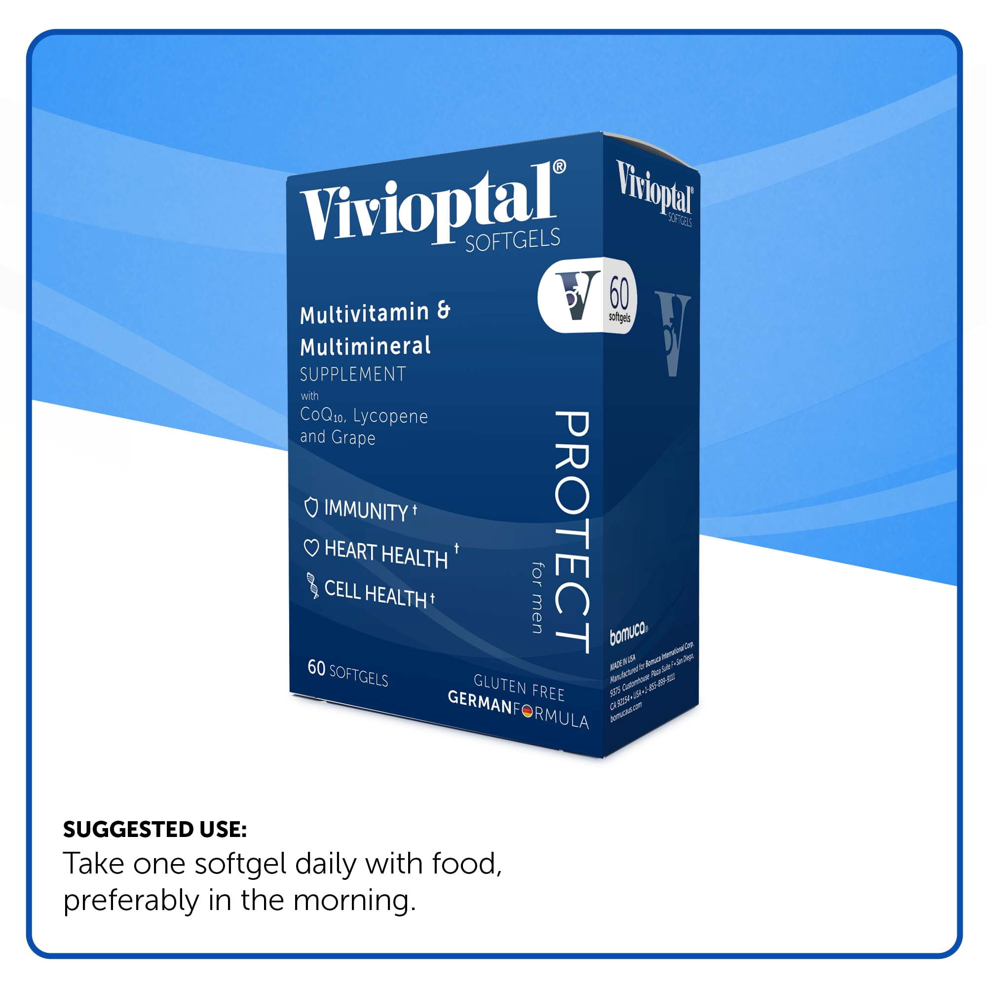Vivioptal For Men, 60 Softgels, CoQ10, Lycopene & Resveratrol, Multivitamin & Multimineral, Gluten Free, German Formula