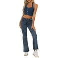 thumbnail image 2 of INSPIRE CHIC Women's Top Denim Crop Sleeveless Button Front Halter Tank Tops XS Dark Blue, 2 of 5