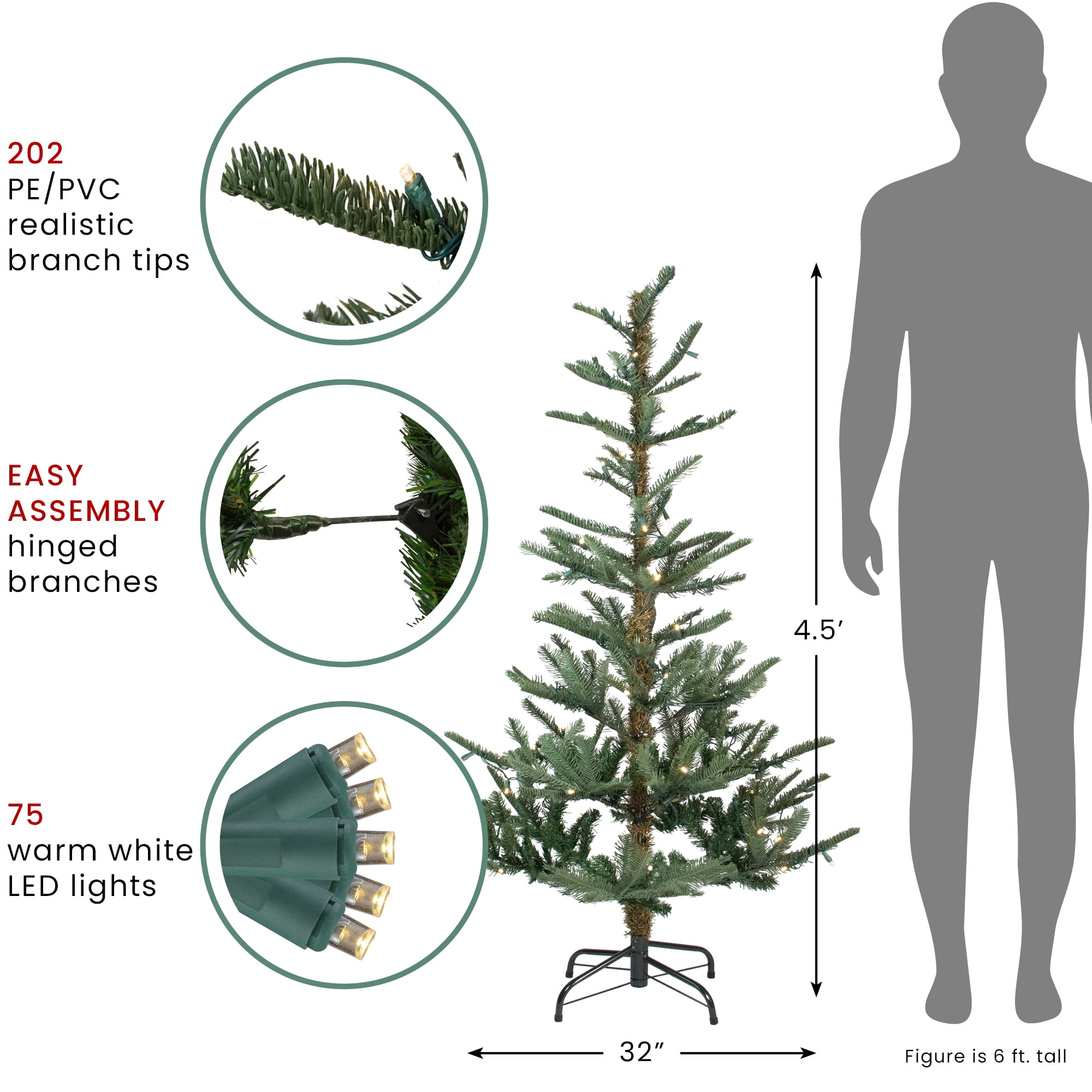 4.5' Pre-Lit Layered Noble Fir Artificial Christmas Tree - Warm Clear LED Lights