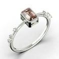 thumbnail image 3 of 1.25 Carat Emerald Cut Morganite And Diamond Moissanite Thin Engagement Ring, Slim Wedding Ring in 925 Sterling Silver With 18k White Gold Plating Holiday Gift, Promise Ring, Anniversary Ring, 3 of 3