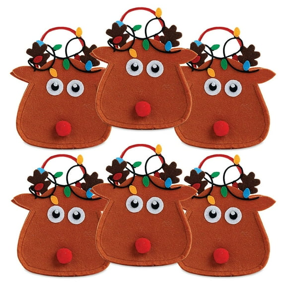 Current Reindeer Felt Christmas Treat Bags, Set of 6 Gift Bags, 5.25 inch by 6.75 inch, for Children Holiday Parties Teachers Decorations
