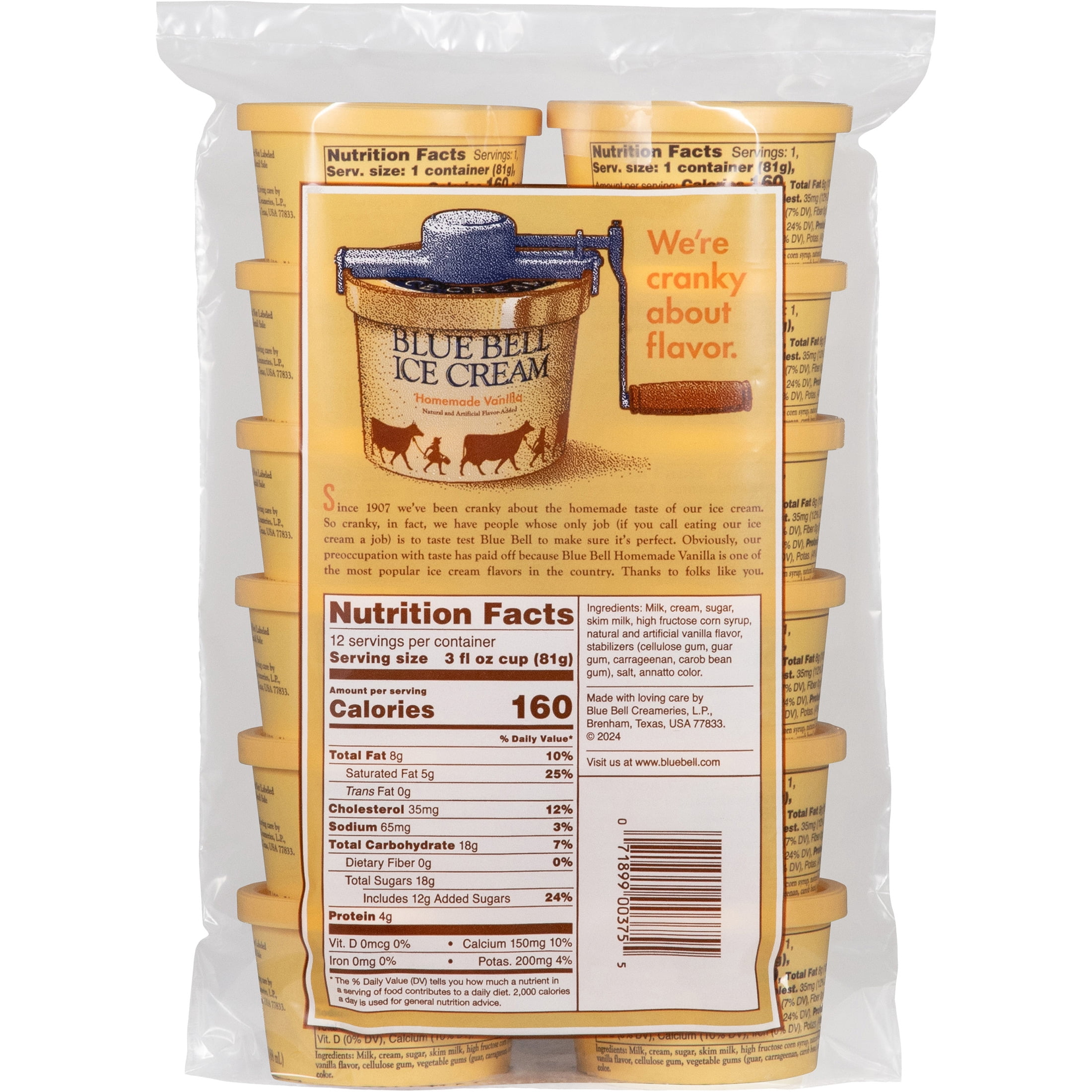 Blue Bell Homemade Vanilla Ice Cream Cups, 3.0 fl oz, 12 Count