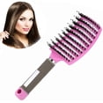 thumbnail image 1 of Cepillo desenredante con cerdas de jabalí curvas y ventiladas para secado con secador en cabello húmedo y seco, color rosa., 1 of 5